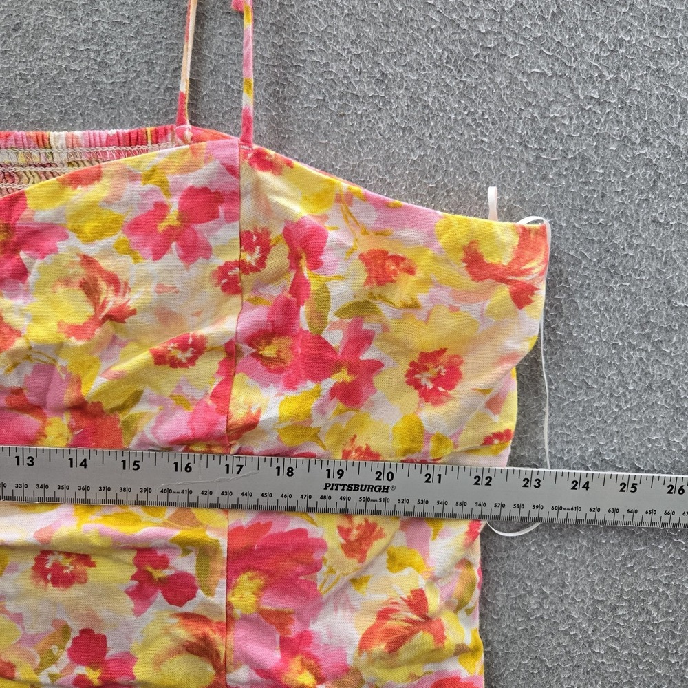 Old Navy Women Tank Top XXL Yellow Linen Viscose Floral Ruffle Square Neck Cami - Picture 6 of 8